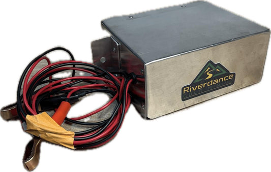 Electrical component with wires and 'Riverdance' branding on a white background