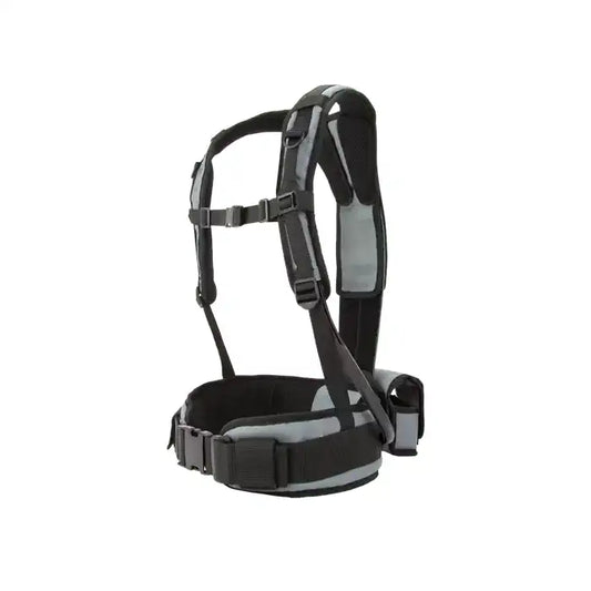 Black and gray support harness on a white background